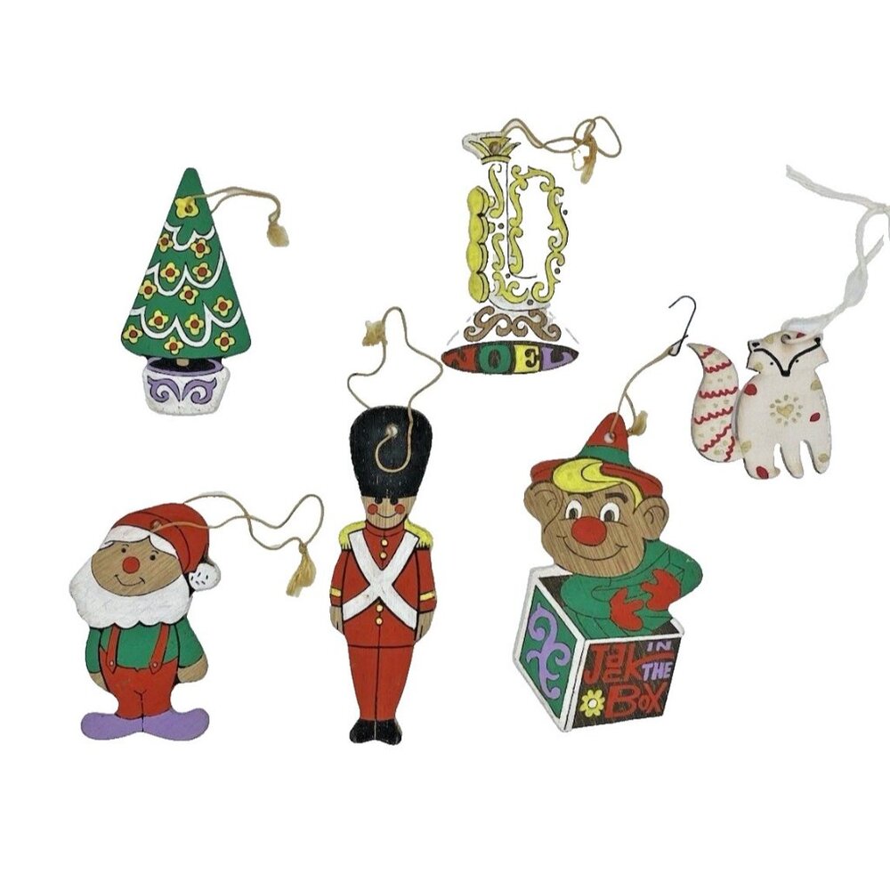 Vtg 1990's & Modern Hand Painted Wooden Christmas Ornaments 4-6" Double Sided